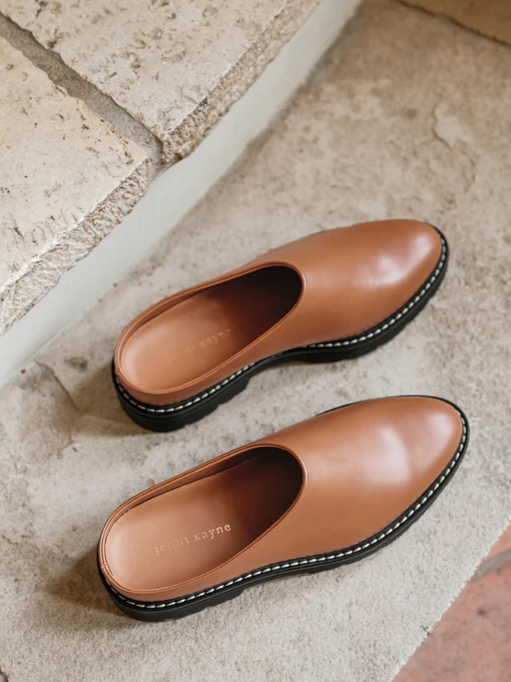 Jenni Kayne Leather Slip-On Loafers in Tan with Black Lug Sole